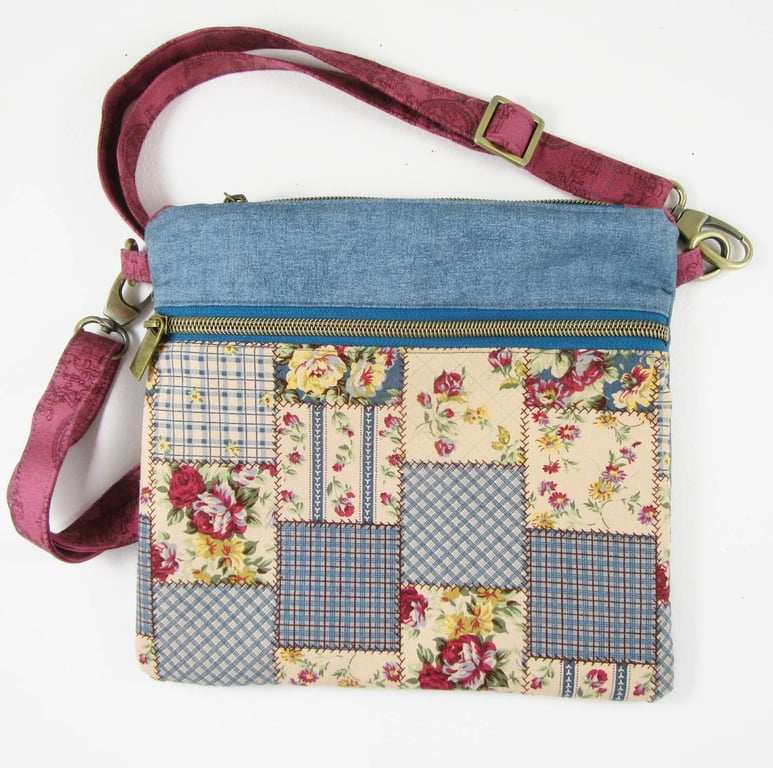Retro Patchwork Print Crossbody Bag