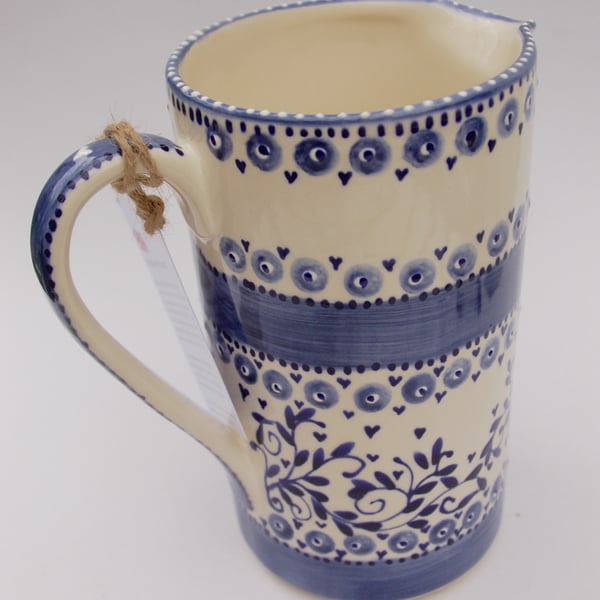 blue and white pitcher