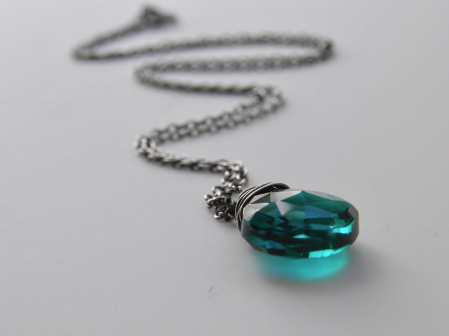 Teal Blue Quartz Sterling Silver Gemstone Necklace