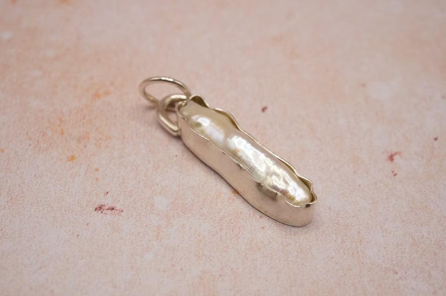Handmade Biwa Pearl Pendant in Sterling Silver One of a Kind Organic Jewellery