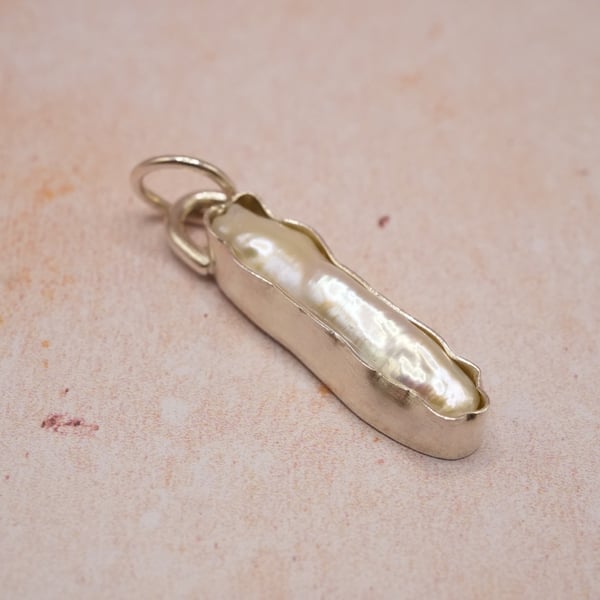 Handmade Biwa Pearl Pendant in Sterling Silver One of a Kind Organic Jewellery