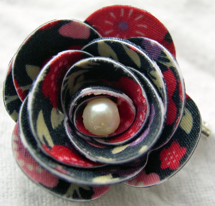 Hardened Brights Floral Print Fabric Rose Brooch
