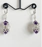 Sterling Silver Amethyst Ladies Dangle Drop Ornate Chainmaille Earrings - Image 1
