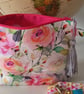 Watercolour pink zipped bag, make up bag, cotton bag