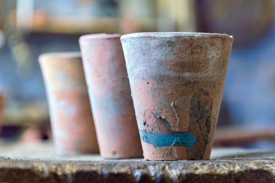 Three flower pots found in an old potting shed