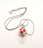 Red Polka Dot Lampwork Necklace - Glass Bead Wire Spiral Pendant