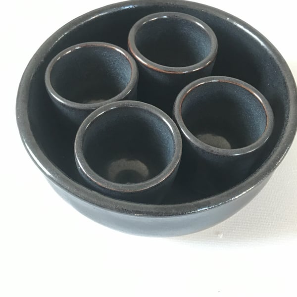 Ceramic Shot Glass and Nibbles Set. Handmade.