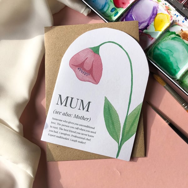 Mum Definition Card Mother's Day Card - Floral Birthday Card for Mum, Step Mum