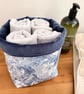 Blue Toile Fabric Storage Basket with Velvet Lining - Image 2