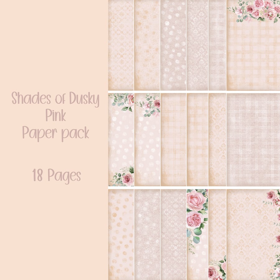 Shades of Dusky Pink paper pack Scrapbooking, Journal, Digital Download