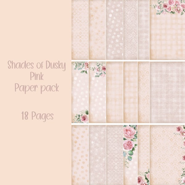 Shades of Dusky Pink paper pack Scrapbooking, Journal, Digital Download