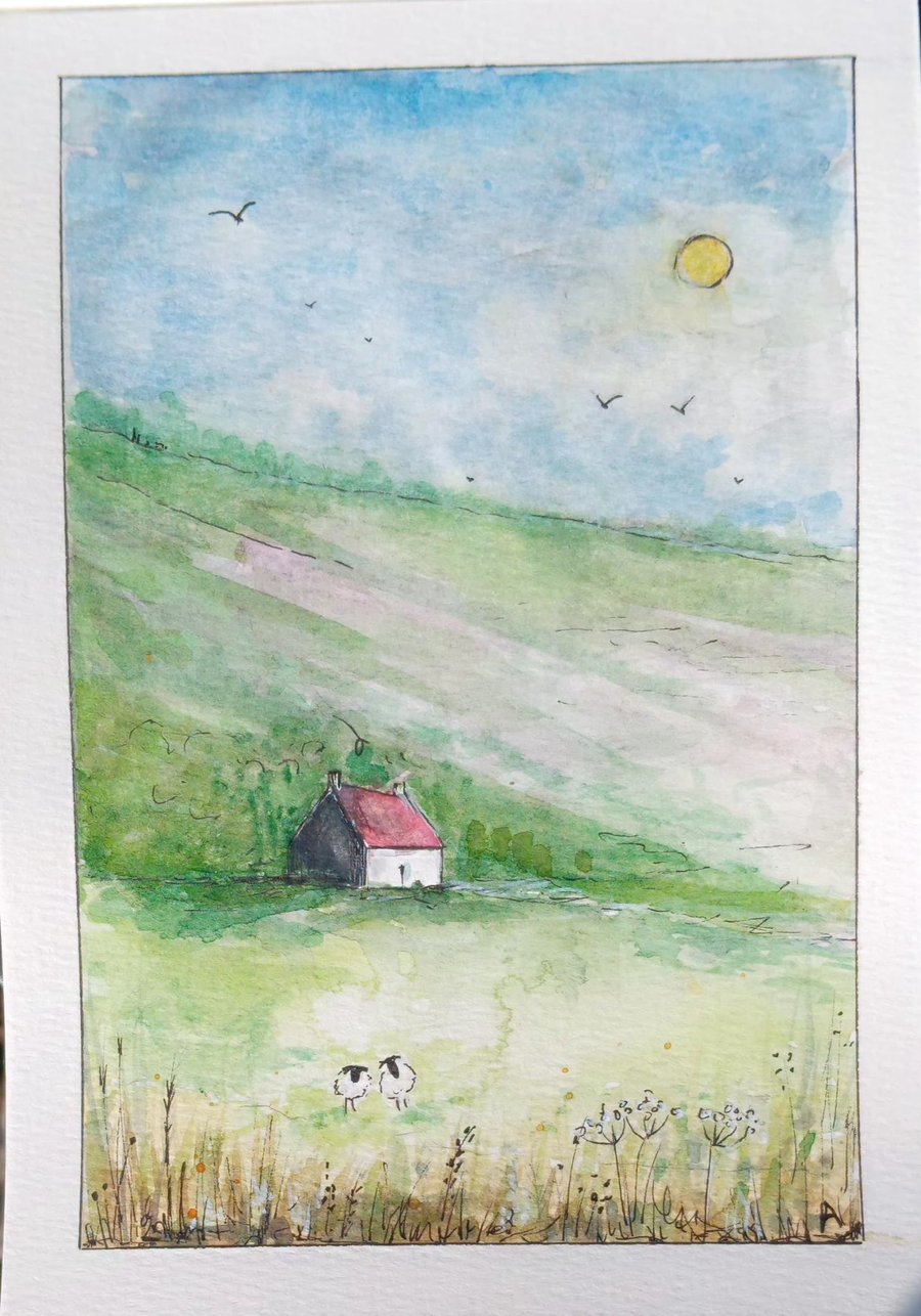 ,THOSE TWO, original watercolour and fine liner 