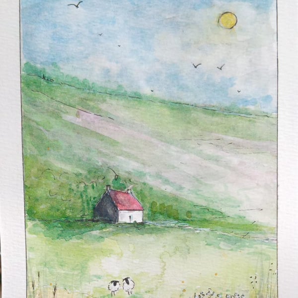 ,THOSE TWO, original watercolour and fine liner 