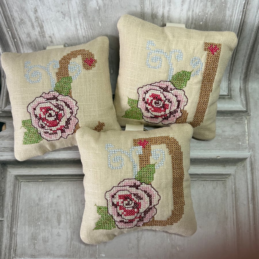 Personalised Initial Key Ring Sachet, Cross Stitch, Rose - PB5 0019