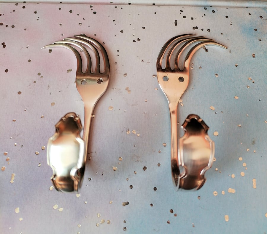 2 Handmade caught in the wind funky fork coat, robe hooks. 