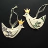 Set of two Xmas bird decorations