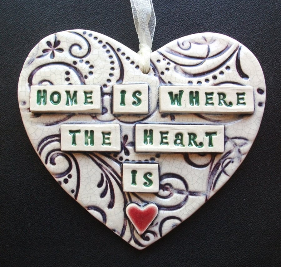 Purple ceramic heart decoration Home is where the Heart is.