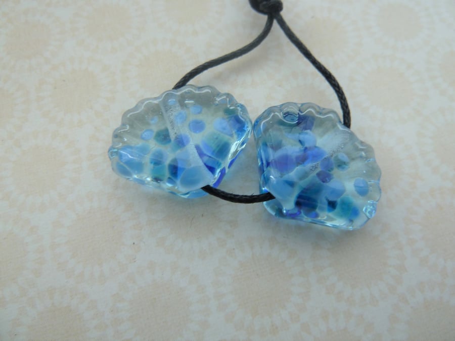 handmade lampwork glass blue sea shell pair