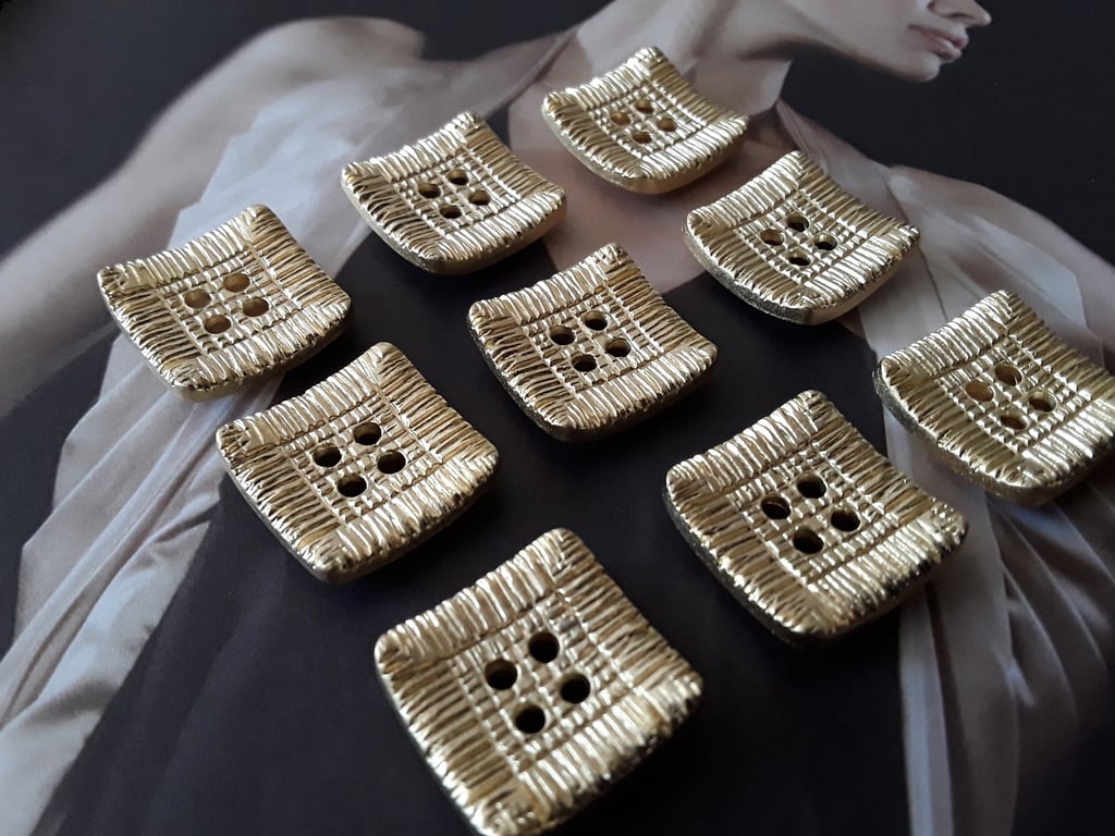 25mm 1" and 19mm 3 4' Matt Gold Square Buttons