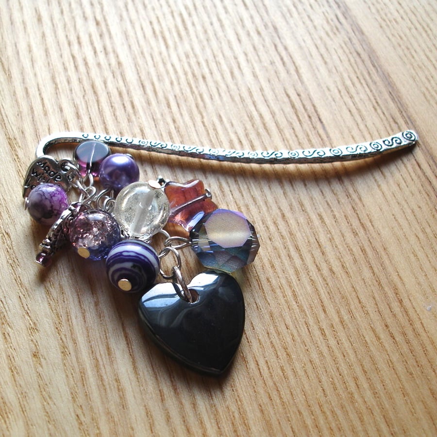 Purple Heart Bead Cluster Bookmark