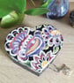 loveheart shaped wooden trinket box handpainted with ornamental bird & flowers.  - Image 1