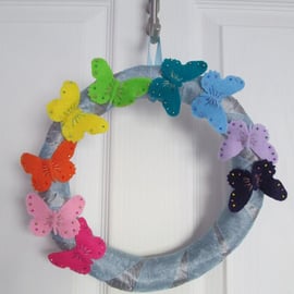 Rainbow Butterflies Hanging Wreath Decoration