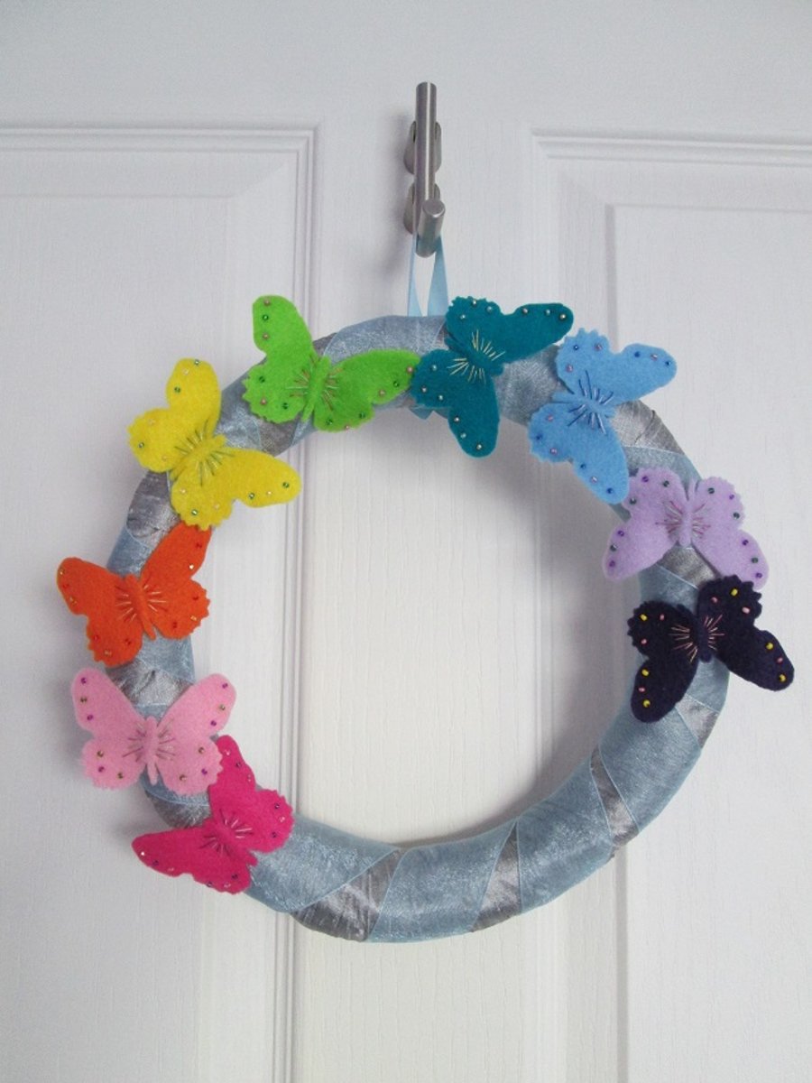 Rainbow Butterflies Hanging Wreath Decoration