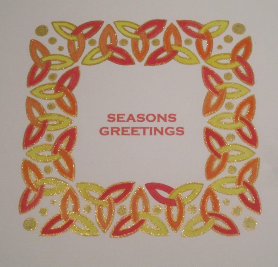 Seasons Greetings Card - Celtic Triquetra in red, yellow and orange