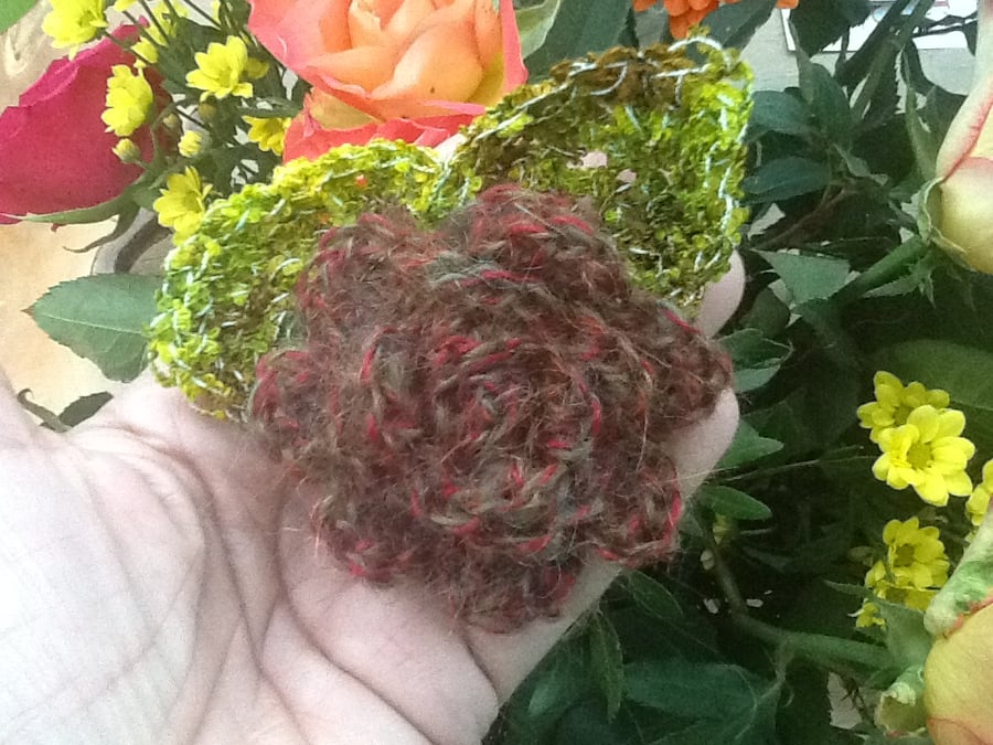 Woodland Rose Crocheted Corsage or Shawl Pin.