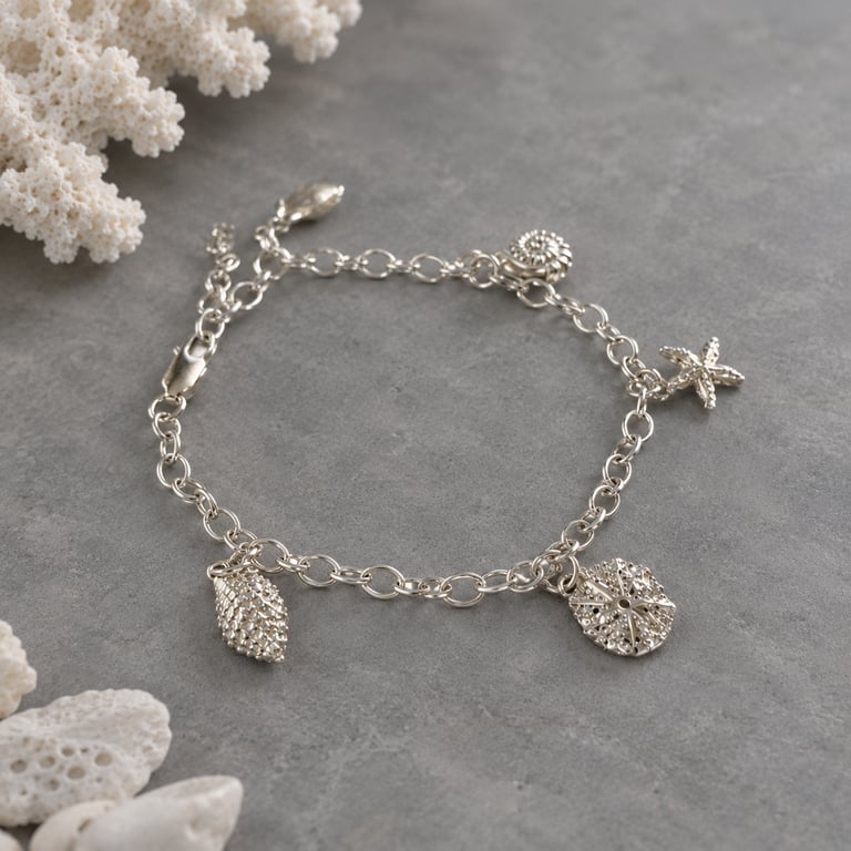 Fine Silver Ocean Sea Charm Bracelet 