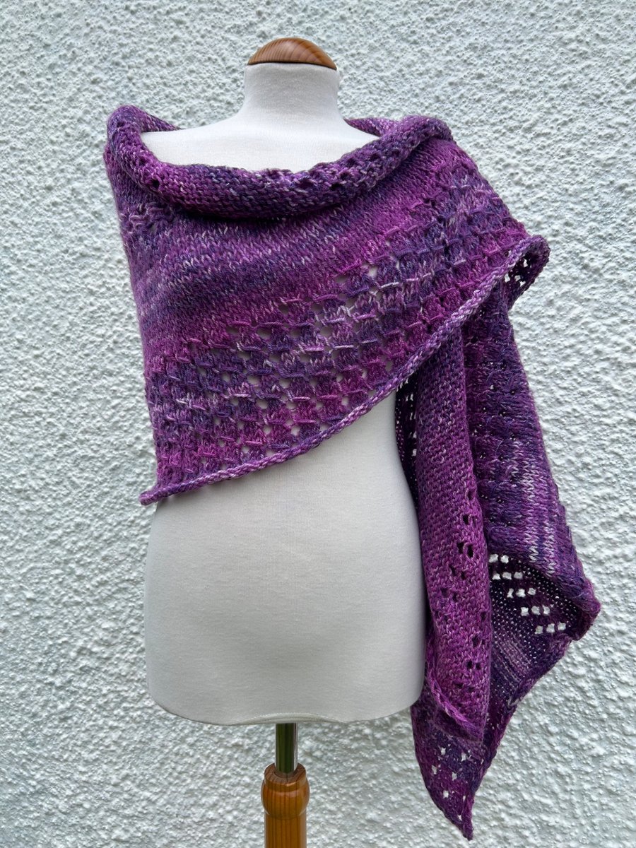 Lilacs in Bloom Merino Mohair Wool Handknitted Textured Lace Shawl Wrap