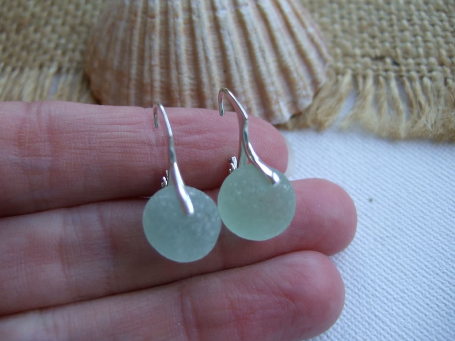 Sea Marble earrings, sea glass marbles, beach glass lever back earrings, genuine