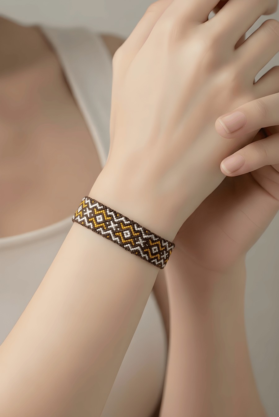 Brown & Mustard Woven Bracelet – Symbol of Friendship & Care