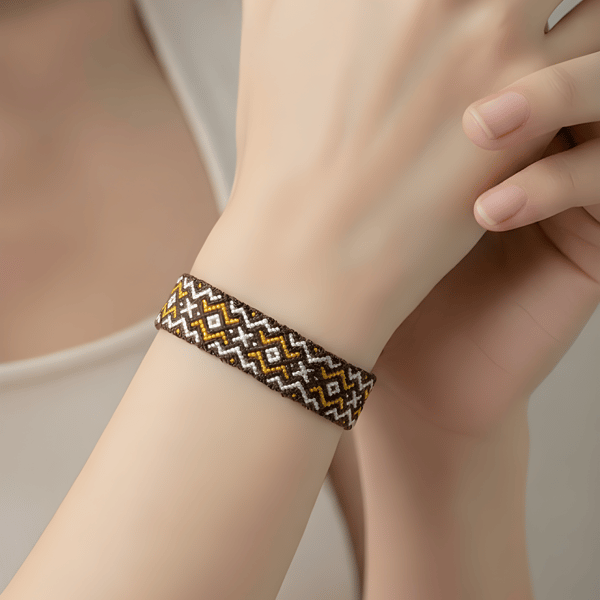 Brown & Mustard Woven Bracelet – Symbol of Friendship & Care