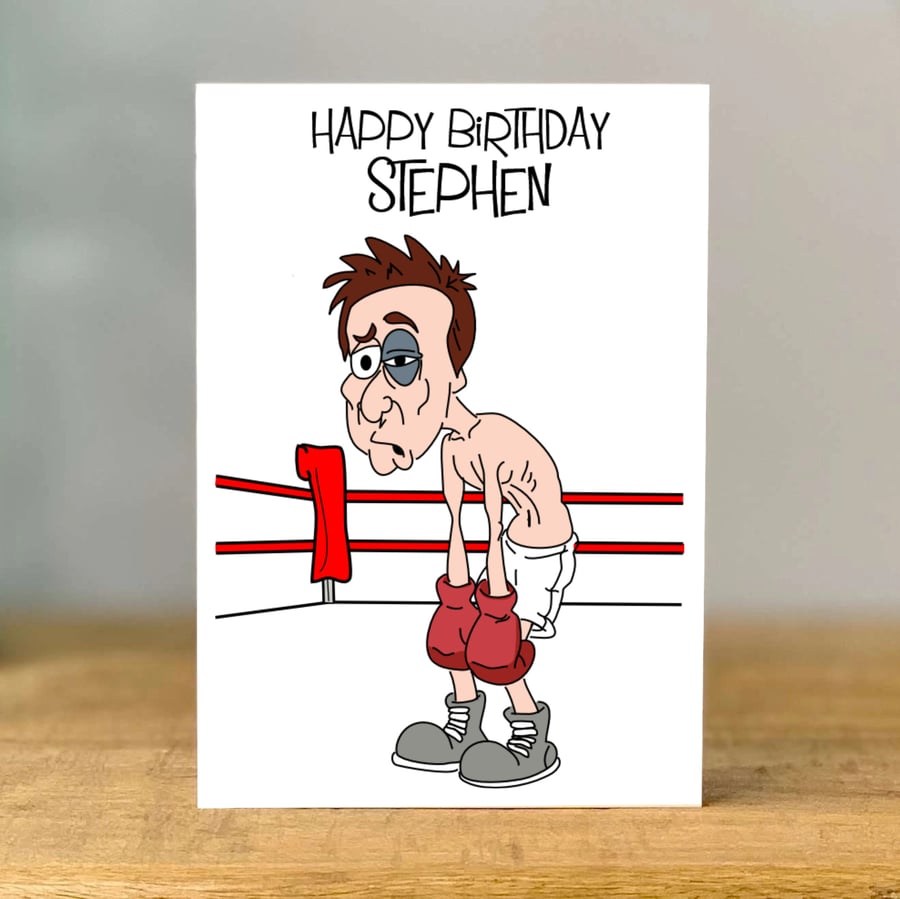 Personalised Boxing Birthday Card, Funny Cartoon Boxer, Brother, Bestie, Dad Mum