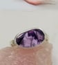 Handmade Organic Silver Ring with Trapiche Amethyst - Size N - Image 3