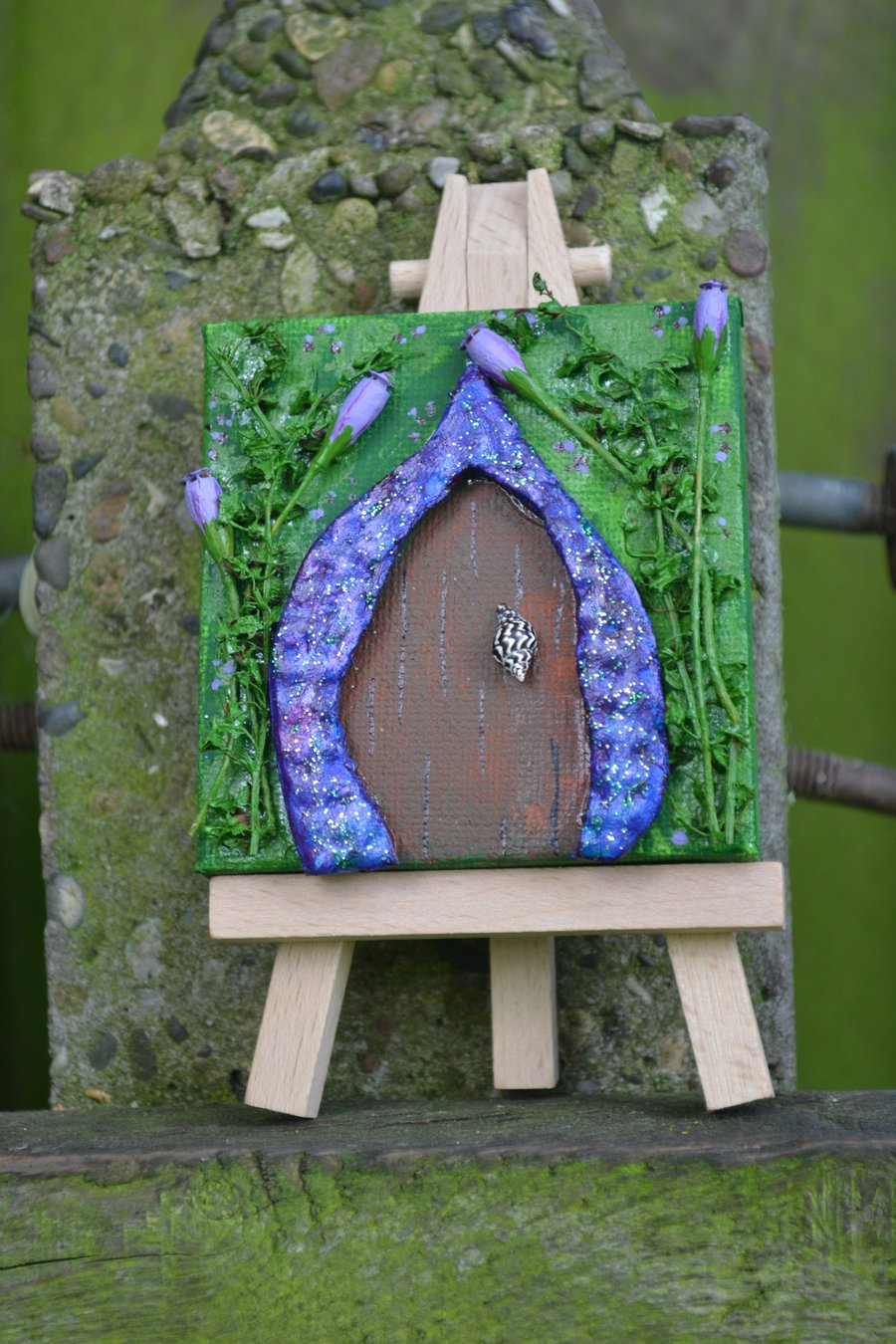 Purple Fairy Door - Original mixed media mini painting