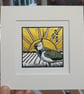 Peewit - original, hand painted, mounted linocut print of a lapwing at sunset