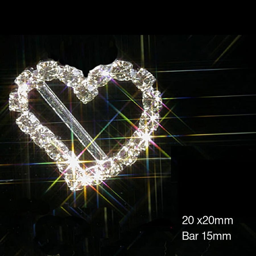 10 x Curved Silver Heart Diamante Embellishment Grade A Rhinestone Crystal Buckl