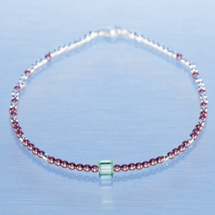 Bracelet dainty sterling silver & Swarovski glass pearl symmetric pattern 