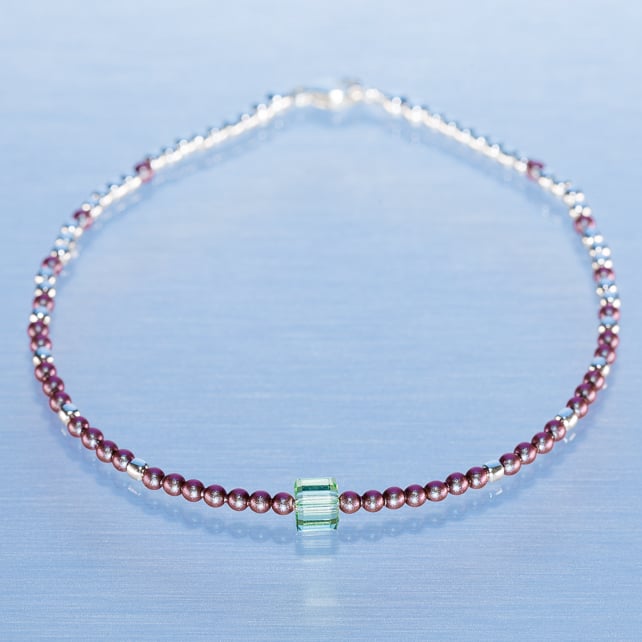 Bracelet dainty sterling silver & Swarovski glass pearl symmetric pattern 