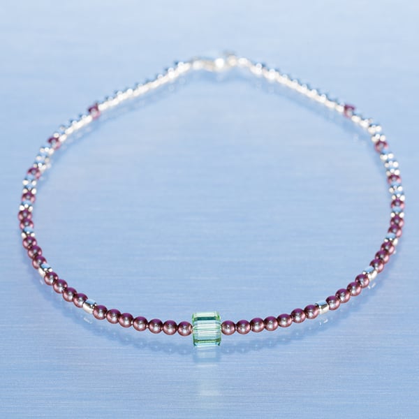 Bracelet dainty sterling silver & Swarovski glass pearl symmetric pattern 