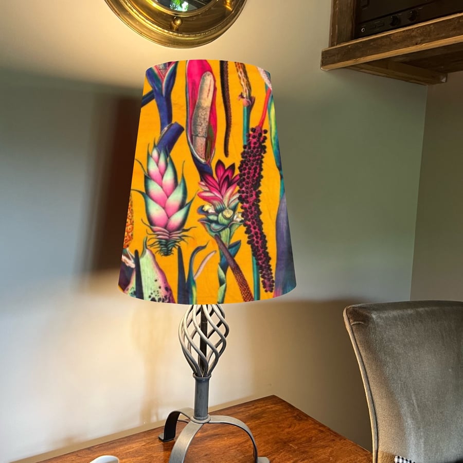 Mustard botanical cone lampshade, extra tall lampshade