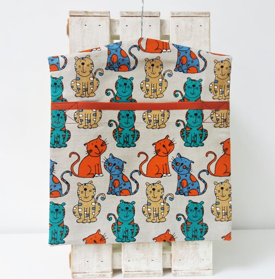 Handmade Linen Cotton The Top Cats Peg Bag Size 35cm x 30cm 14" x 12"