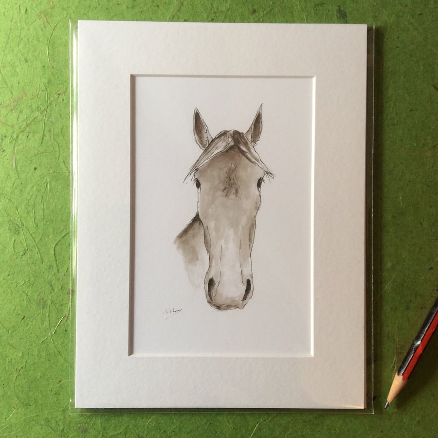 Faithful friend - Print of horse from watercolour, pen and ink.