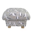 Storage Footstool Seagulls Taupe Fabric Pouffe Seaside Birds Coastal Hassock