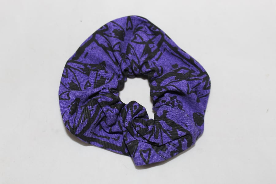 purple and black scrunchie geometric hand print,Eco hair accessory,gift