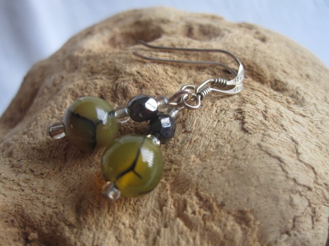 Dragon Stone - Agate & Czech Fire Polished Glass Earrings