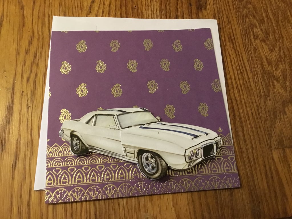Decoupage car card. Handmade card. Car. Ref 337