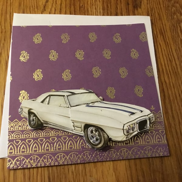 Decoupage car card. Handmade card. Car.